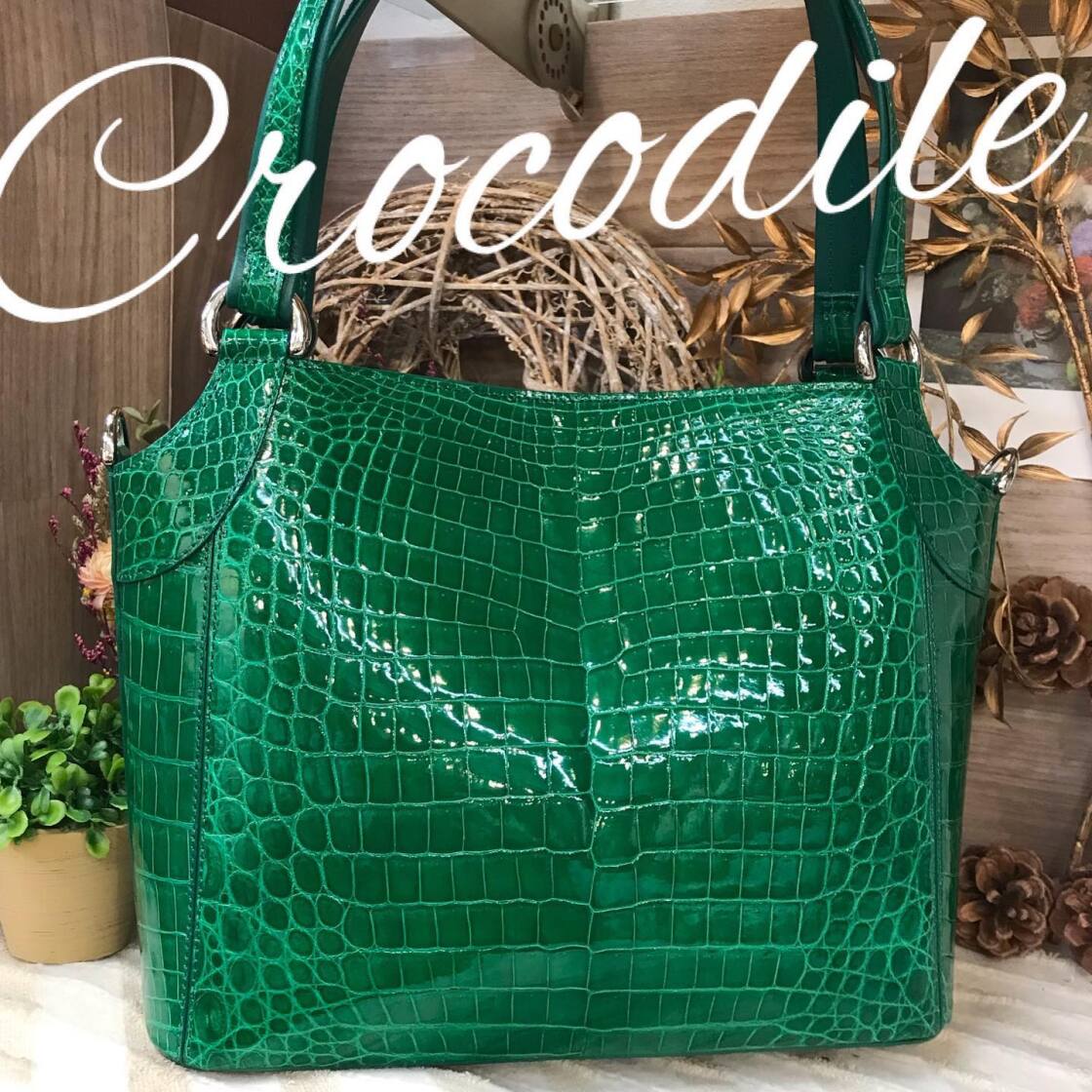 再値下げ☆日本橋三越購入クロコダイルグリーンバッグ